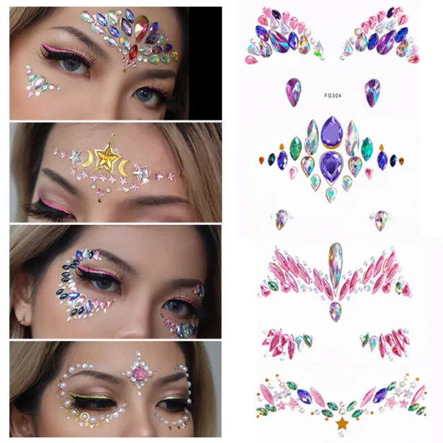 3D Shiny Crystal Face Gem Adhesive Glitter Jewel Tattoo Sticker Festival F 3