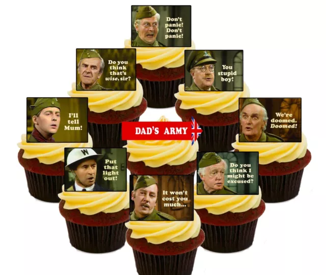 Dad's Army Party Pack 36 Edible Cup Cake Toppers, Fairy Bun Decorations Cute