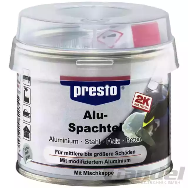 250g PRESTO 2K SPATOLA IN ALLUMINIO INDURENTE SPATOLA METALLO UNIVERSALE ACCIAIO LEGNO CEMENTO