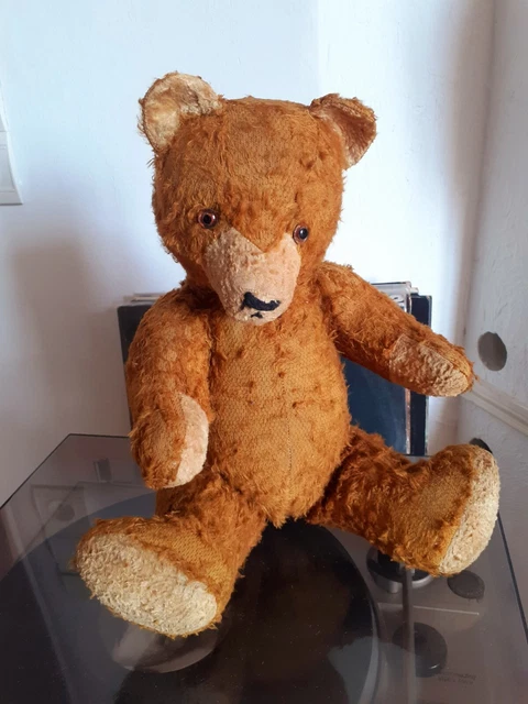 Ours En Peluche Ancien Collection Blond 42 Cm, Tête Fragilisée