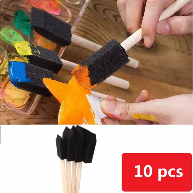 10Pcs Foam Sponge Brushes Wooden Handle Paint Drawing Craft Artist T_ATP2