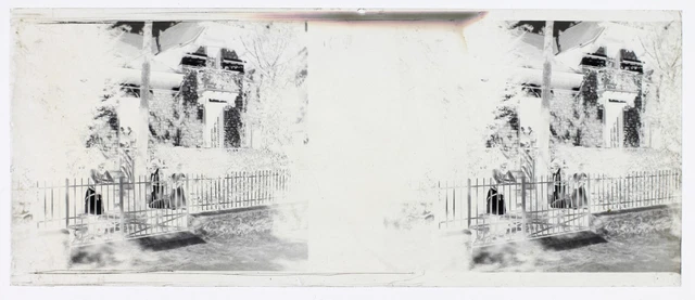 Famille Maison c1930 Photo NEGATIVE Plaque de verre Stereo Vintage V34L5n