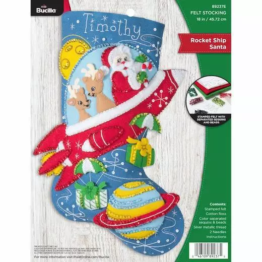 Bucilla 18" Felt Christmas Stocking Kit - Rocket Ship Santa