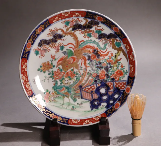 Old Japanese Imari Ware Porcelain Plate Colorful Handmade 12.4inch Meiji Era