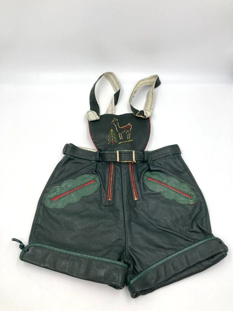 Authentic Lederhosen Riri Brass Zipper Youth Boys Shorts Overall Outfit Leather