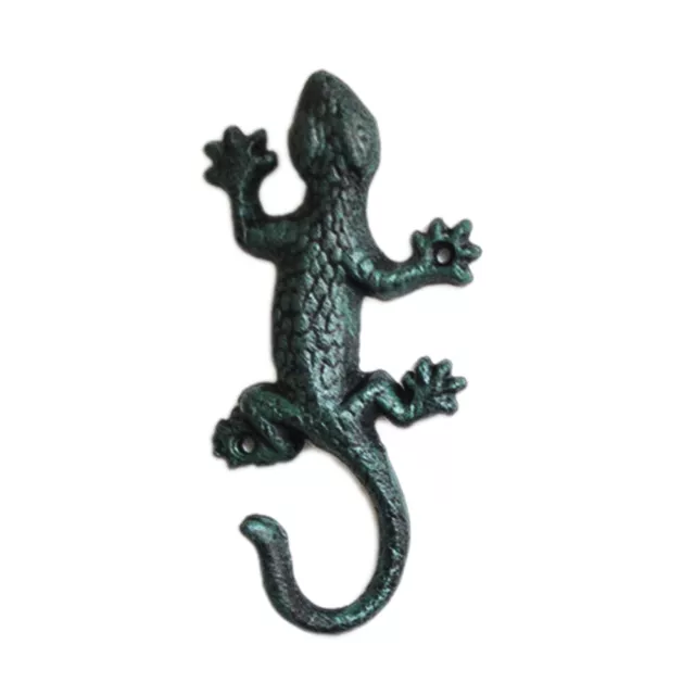 Green Gecko Lizard Wall Hooks Coat Clothes Keys Towel Hanger Cast Iron Unique