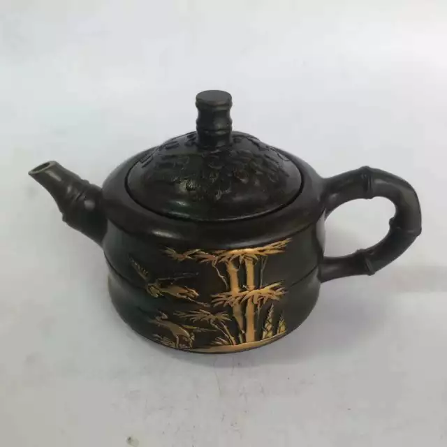 Retro Chinese Exquisite Bamboo Leaf Handmade Copper Teapot Decoration