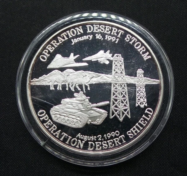 1991 Operation Desert Storm Desert Shield 2 oz .999 Fine Silver Medallion- B132 1991 Operation Desert Storm Desert Shield 2 oz .999 Fine Silver Medallion- B132
