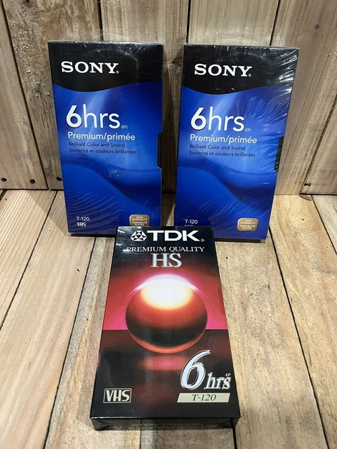 Lot of (3) 2 Sony VHS Blank Tapes T-120VR PREMIUM Grade 6 HRS. 1 TDK Sealed