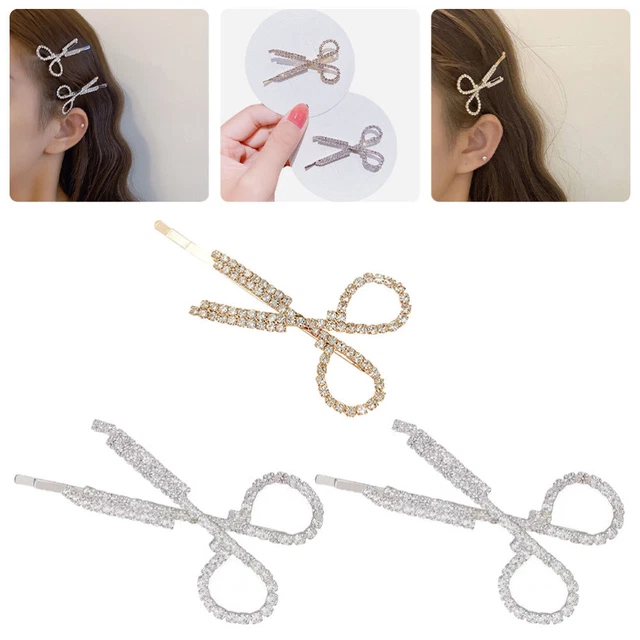 3 PIEZAS tijeras corazón horquilla horquillas de novia de cristal pinzas para el cabello de metal