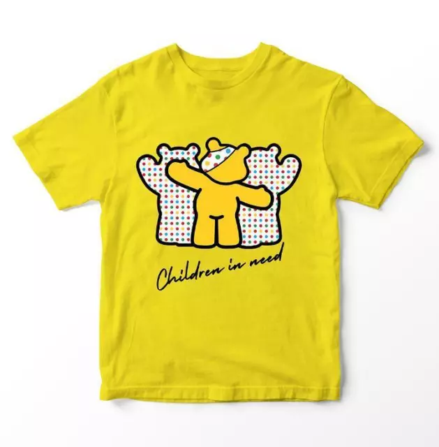 Children In Need 2022 Boys Girls T-Shirt Spotty Charity School Kids Yellow Top