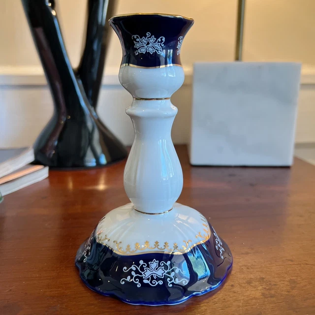 Zsolnay Hungry Pecs Candle Holder Pompadour White, Blue & Gold - Porcelain Stick