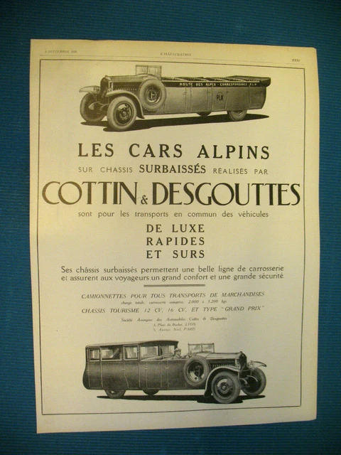Publicite De Presse Cottin & Desgouttes Les Cars Alpins Rapides Et Surs Ad 1926