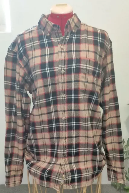 Men's Red Head Brand Co Brown Check Flannel Cotton Long Sleeve Shirt Size Medium