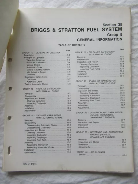 Briggs & Stratton Engine Fuel System Service Manual used on John Deere Mower