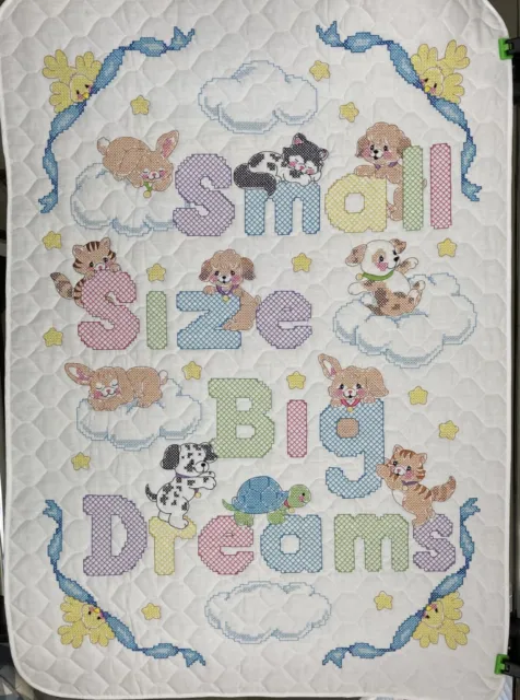 Vintage Finished Cross Stitch Baby Quilt or Wall Hanging Small Size Big Dream