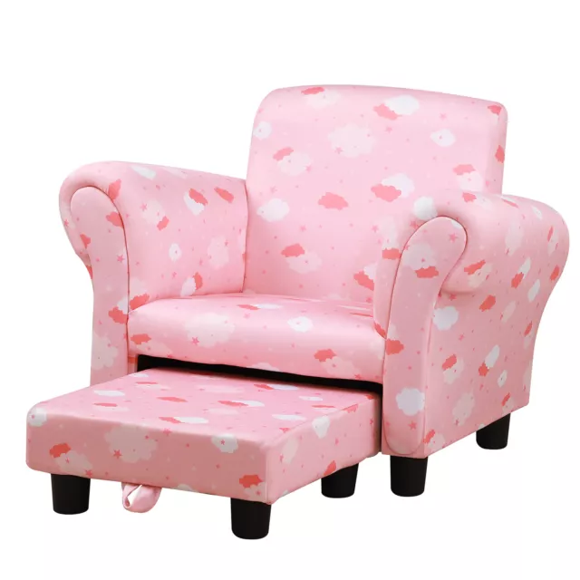 HOMCOM Poltroncina per Bambini Imbottita con Poggiapiedi 57x42x45cm Rosa Bianca