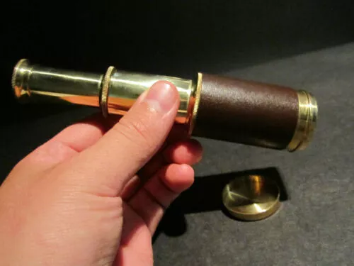 Vintage Antique Style Solid Brass & Leather Traveling Pocket Telescope Gift Item