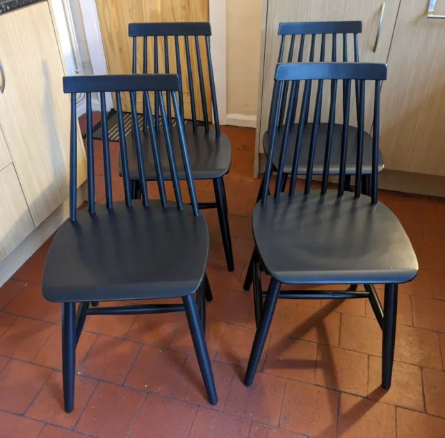 X4 Ercol Style  Solid Beech Stick Back Dining Chairs Pitch Black Farrow & Ball