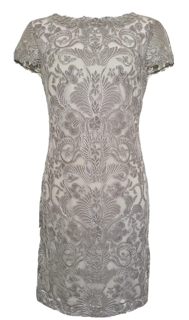 Tadashi Shoji Corded Embroidered Gray Silver Lace Dress Size 6 Wedding Party H7 Tadashi Shoji Corded Embroidered Gray Silver Lace Dress Size 6 Wedding Party H7