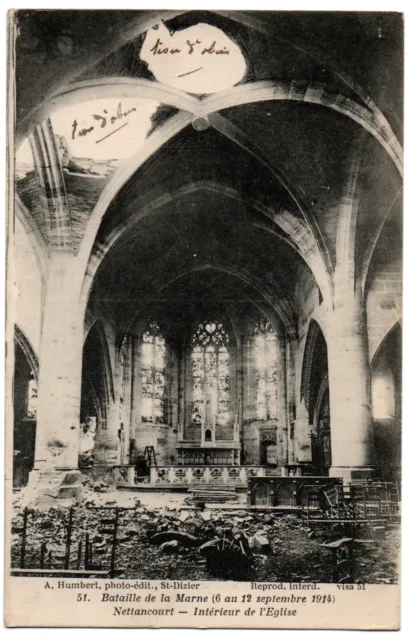 CPA Militaria - 55. NETTANCOURT (Meuse) - 51. Intérieur de l'Eglise, sept. 1914