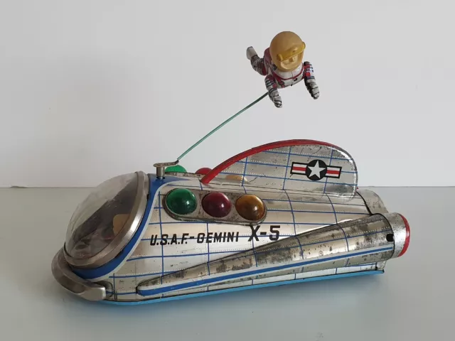 Masudaya Modern Toys Japan USAF Gemini Astronaut Space Fahrzeug Blech Toys 60er