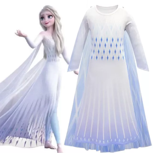 3-12Y Girls Frozen2 Queen Elsa Cosplay Costume Kids Party Fancy Dress Up Outfit