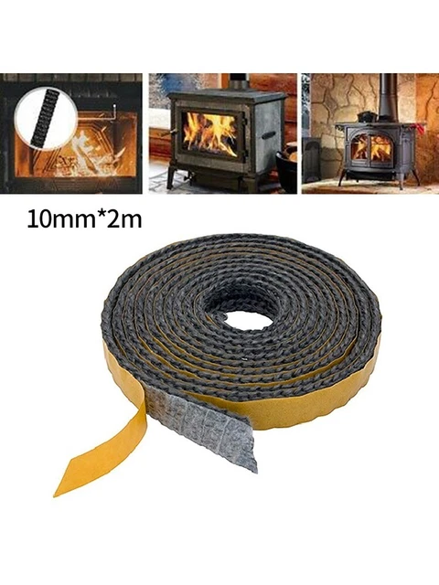 Black Flat Stove Rope Self Adhesive Glass Seal Stove Fire Rope 10mm Wide x 2mm