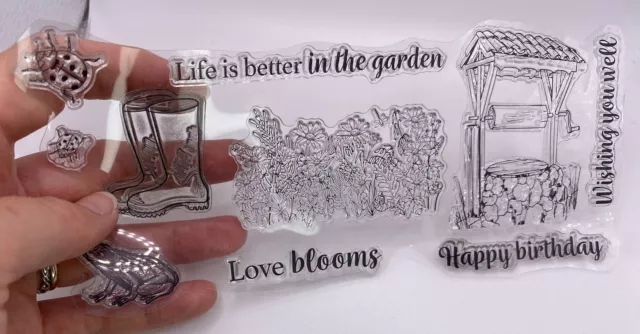 Well Flower Rubber Stamp (No Block) Scrapbook Card Making Lady Bug Frog Garden