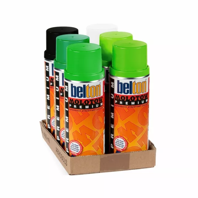 Molotow Premium Belton Spray Paint - Green Pack 6 x 400ml Can Bundle