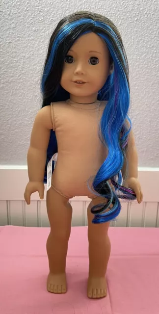 New American Girl Truly Me JLY Street Chic 18" DOLL #92 Blue Drk Brown Blue Hair