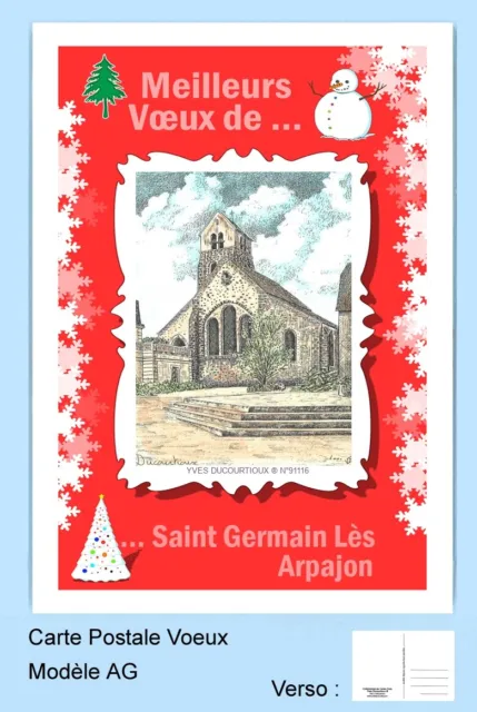 Cp Ag 91116 Carte Postale Voeux Fond Rouge 91 Saint Germain Les Arpajon