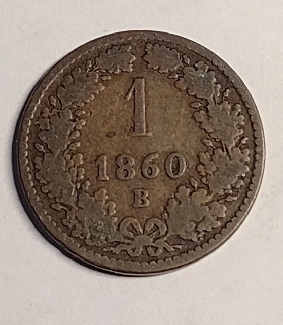 1860-B Austrian Empire Copper Coin, One Kreuzer, Franz Joseph I