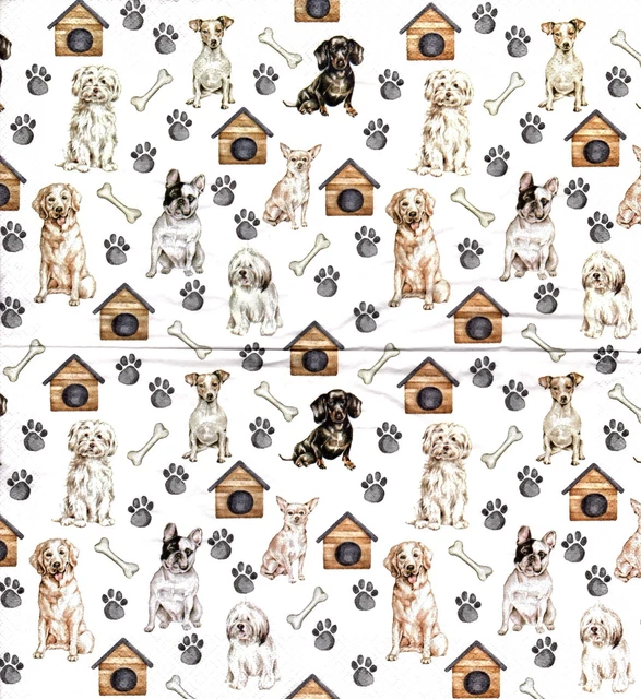Paquet 20 serviettes en papier chiens&niches. Pack 20 napkins dogs&dogs kennels