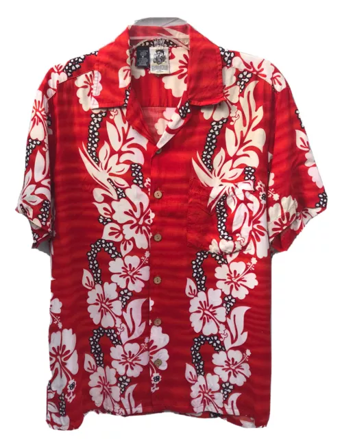 Vintage Kennington Hawaiian Shirt Floral Aloha Men’s Red White Size M