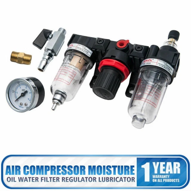 Air Compressor Filter Gauge 1/4" Oil Water Separator Trap Regulator Tools US