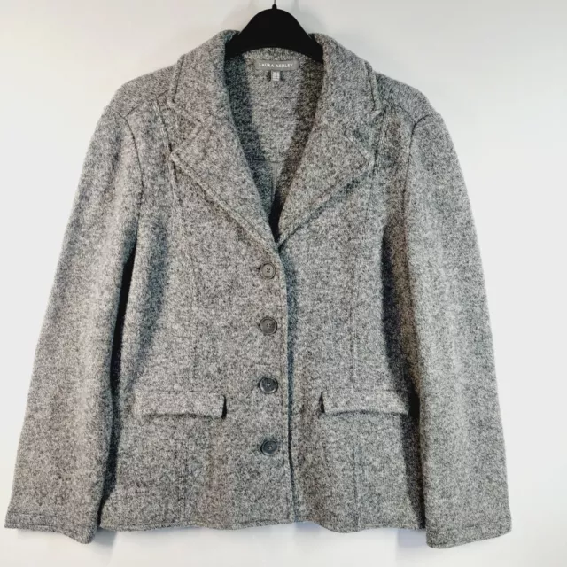 LAURA ASHLEY WOMENS Knitted Jacket Size 14 Grey 100 Lambswool