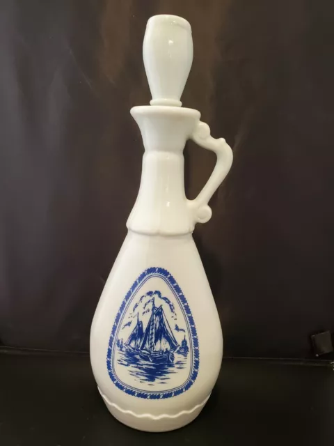 Vintage 60's Jim Beam Delft Blue Ceramic Sailing Ship Decanter Bottle w/ Stopper