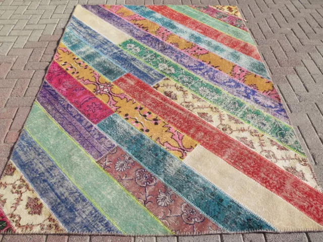 Patchwork Rug, Area Rugs, Boho Rug, Wool Rug, Handmade Turkish Carpet 66"x91"