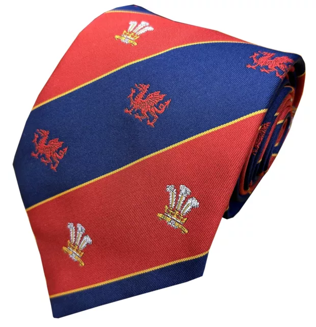 Welsh Feathers and Dragons Tie Red and Navy Blue