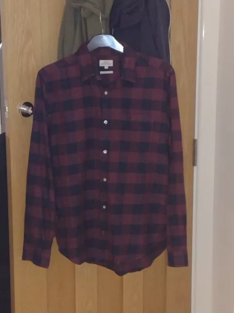 Men's Next Check Shirt,M, Burgundy & Navy