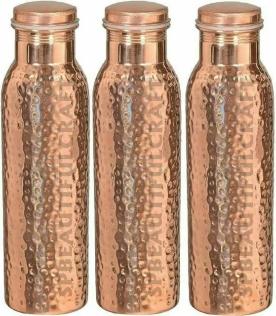Hammered Copper Water Drinking Bottle Ayurvedic Health Benefits 1000ML Set Of 3