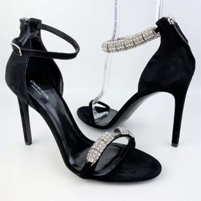 Calvin Klein 205W39NYC Camelle Crystal Embellished Suede Heels Sandals sz: US 9