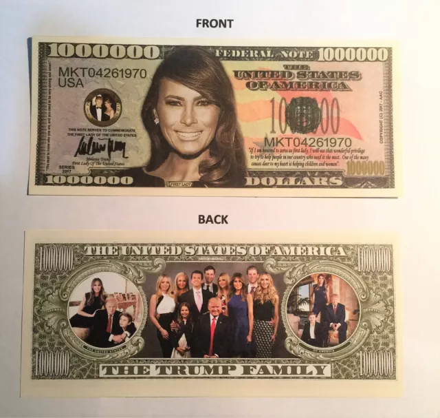 Melania Trump (First Lady) Trump Family Rare $1,000,000 Novelty Note, Great Gift