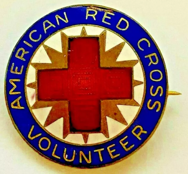 1940s American Red Cross Volunteer- Fancy Enameled Round Pin -WWII Home Front