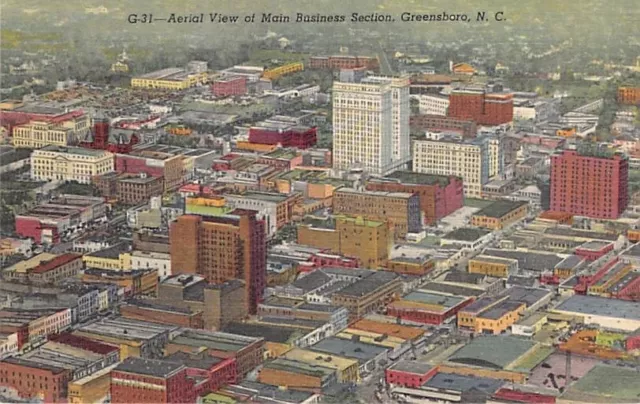 Postcard NC: Aerial View, Greensboro, North Carolina, Linen, Unposted