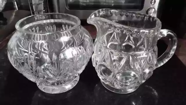 Glassware Vintage Cut Glass Cream / Milk Jug & Sugar Bowl