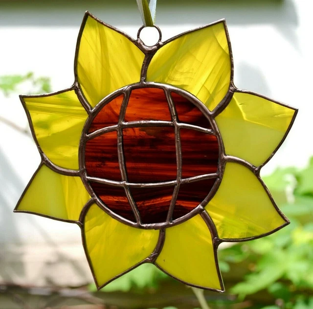 Yellow Sunflower Stained Glass Suncatcher Window Hanging
