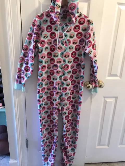 Paul Frank Monkeys Footed Pajamas Hood With Ears Sz.M PINK EUC