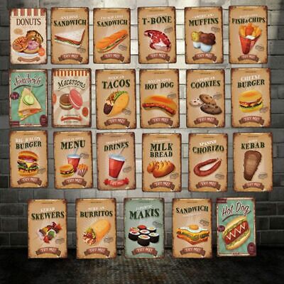 FAST FOOD Tin Sign Poster Retro Metal Plaque Painting Art DONUTS BREAD Vintage